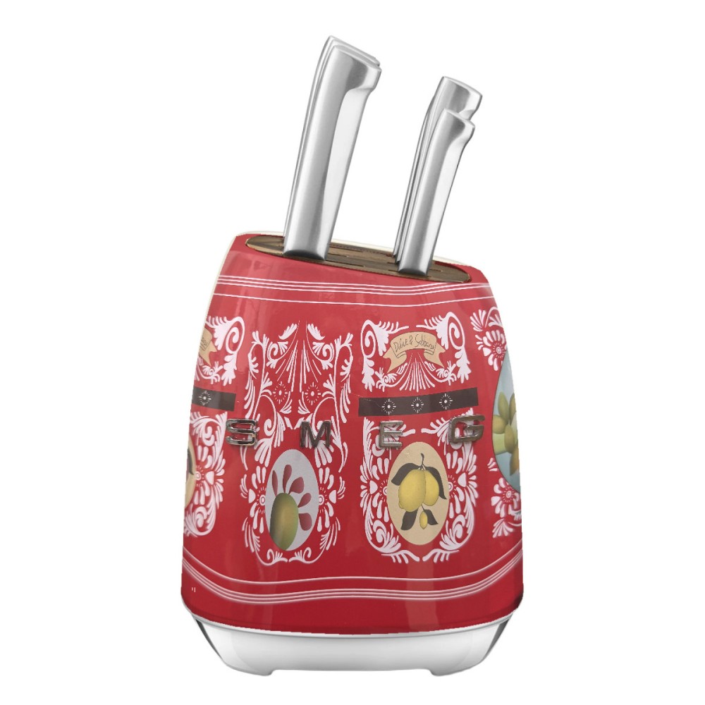 SMEG Dolce&Gabbana — червоний набір кухонних ножів з підставкою, 7 предметів