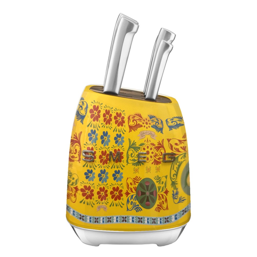 SMEG Dolce&Gabbana — жовтий набір кухонних ножів з підставкою, 7 предметів