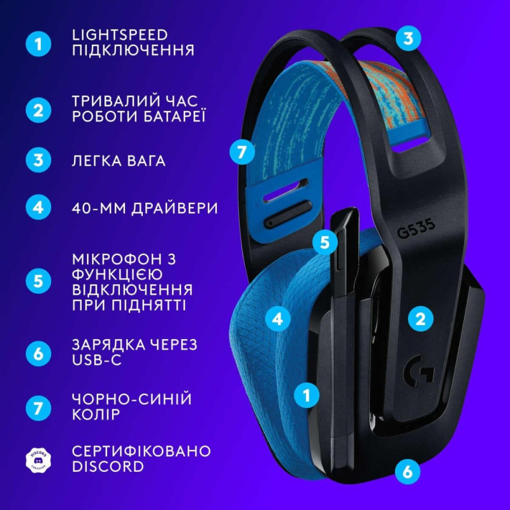 Ігрова гарнітура Logitech G535 Lightspeed Console Wireless Black (939-002219)