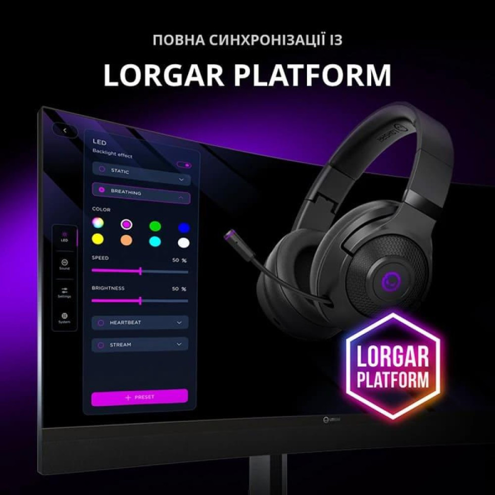 Ігрова гарнітура Lorgar Noah 702 Wireless Black
