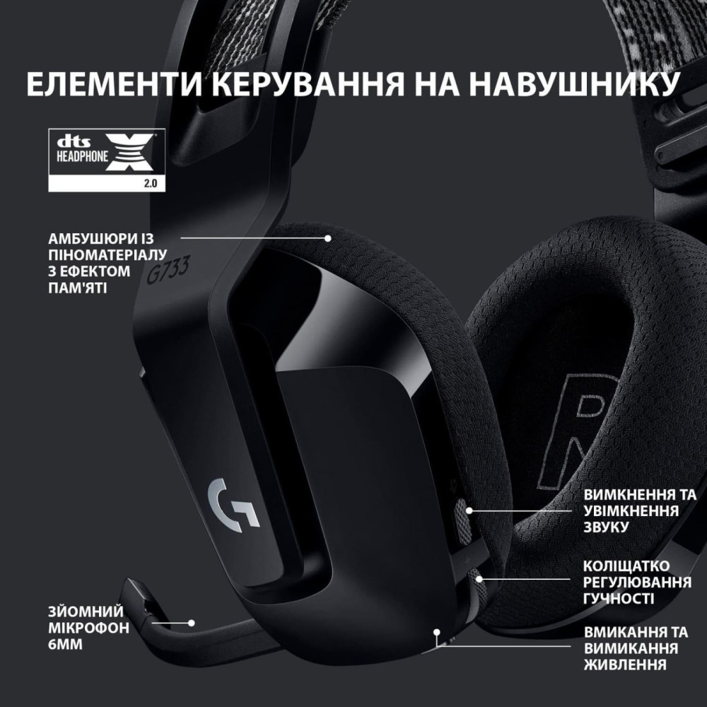 Ігрова бездротова гарнітура Logitech G733 Lightspeed Wireless RGB Black (981-000864)