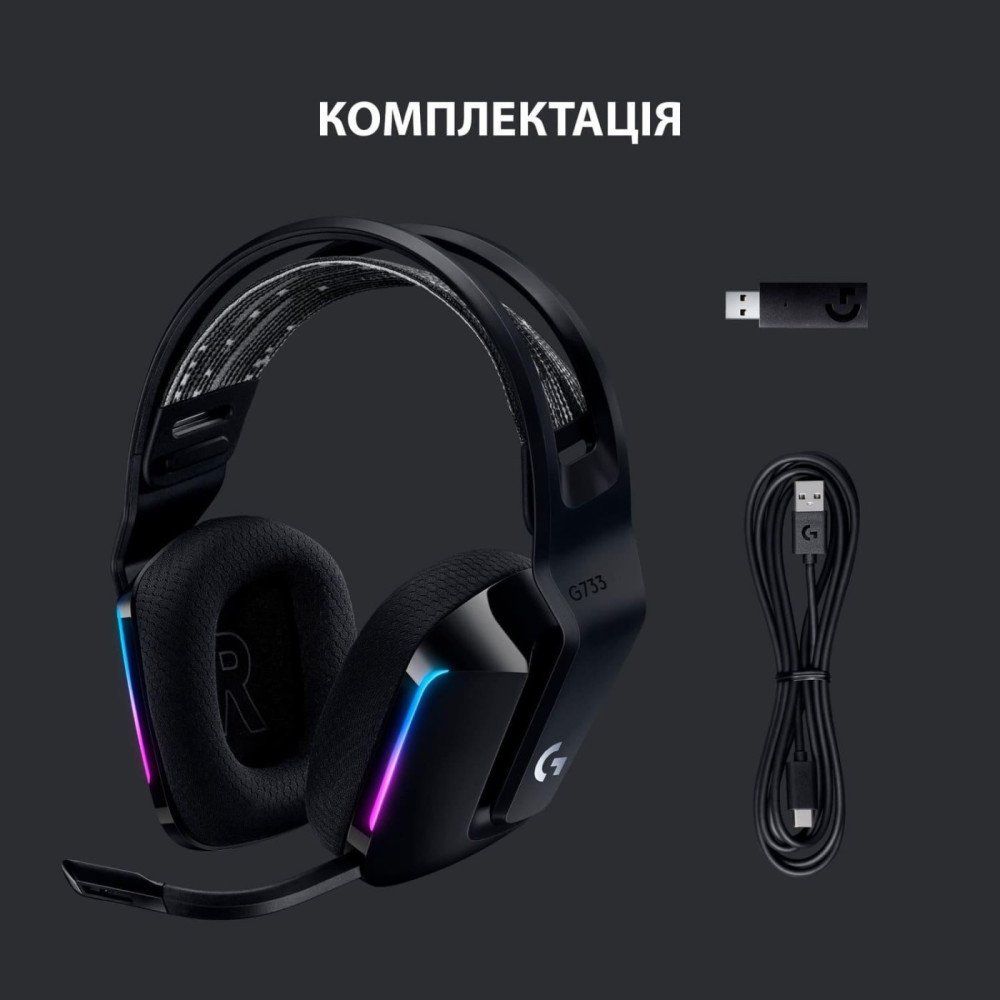 Ігрова бездротова гарнітура Logitech G733 Lightspeed Wireless RGB Black (981-000864)