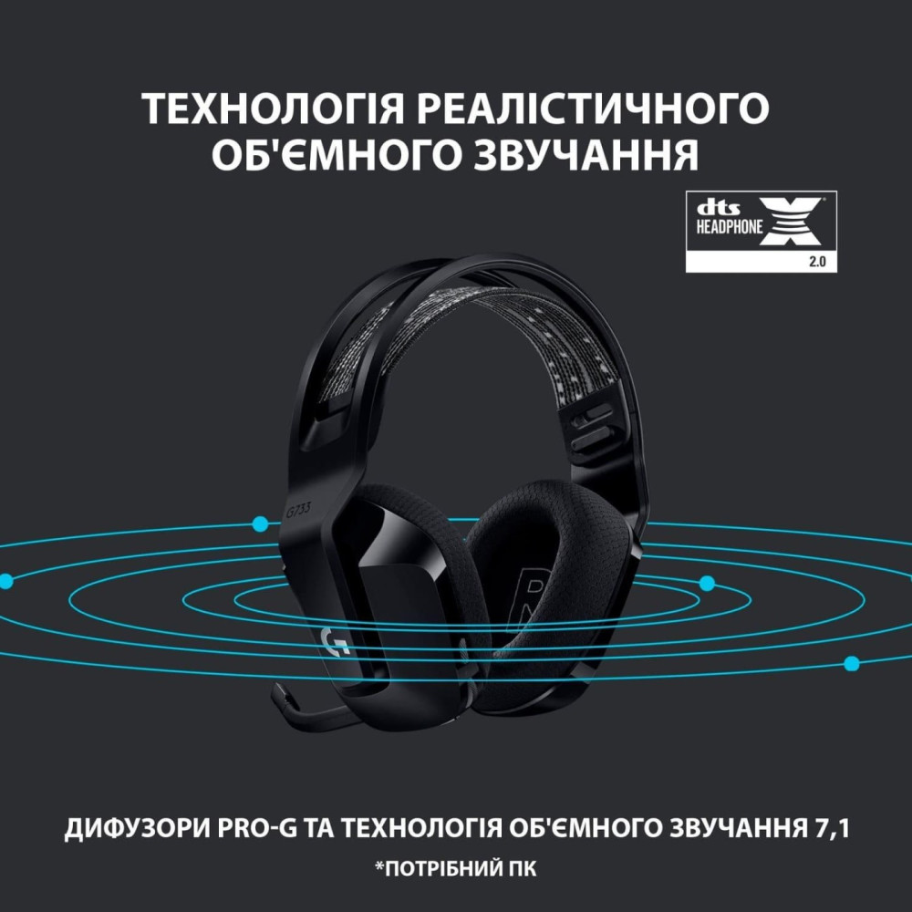 Ігрова бездротова гарнітура Logitech G733 Lightspeed Wireless RGB Black (981-000864)
