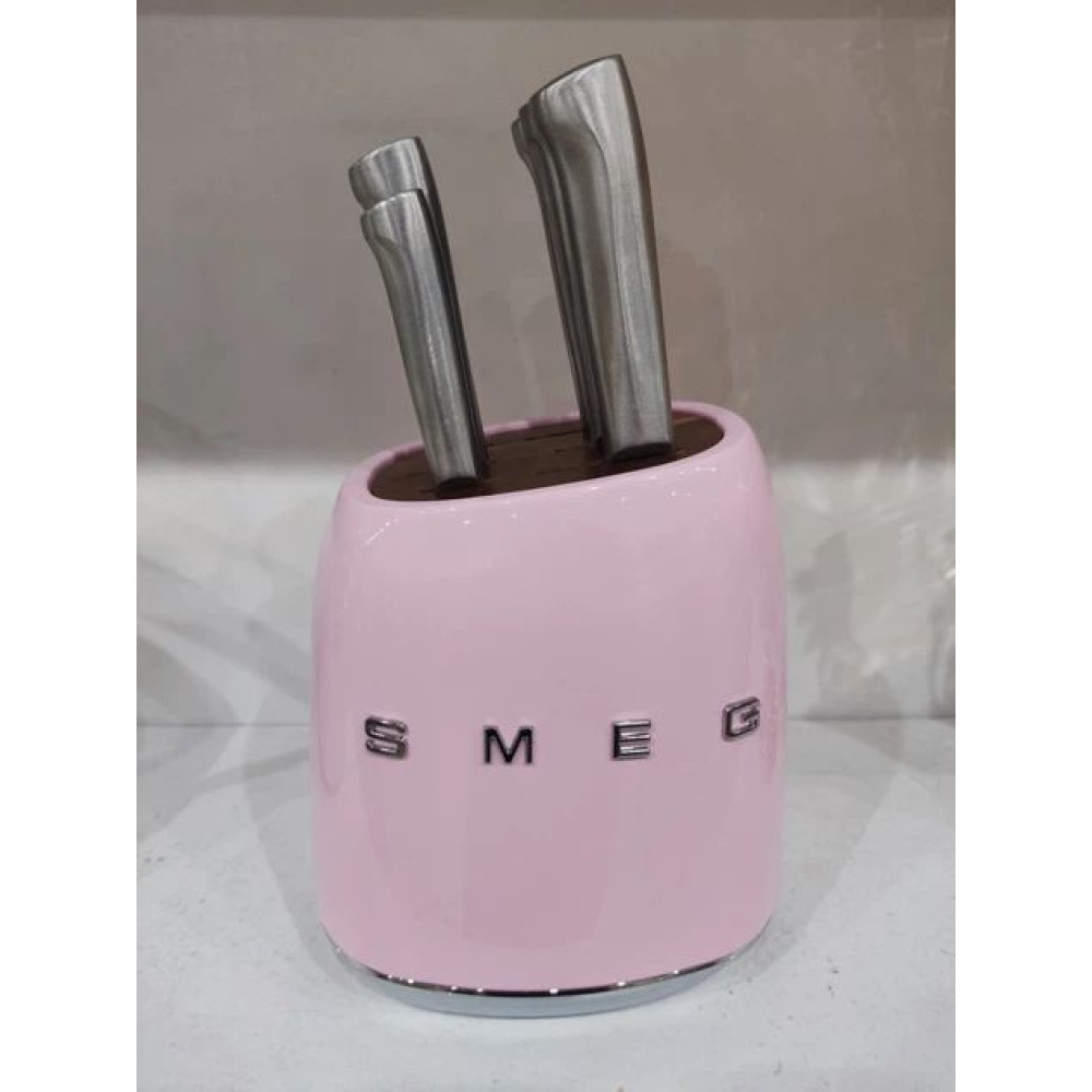 Набір ножів із підставкою SMEG, рожевий — 7 предметів