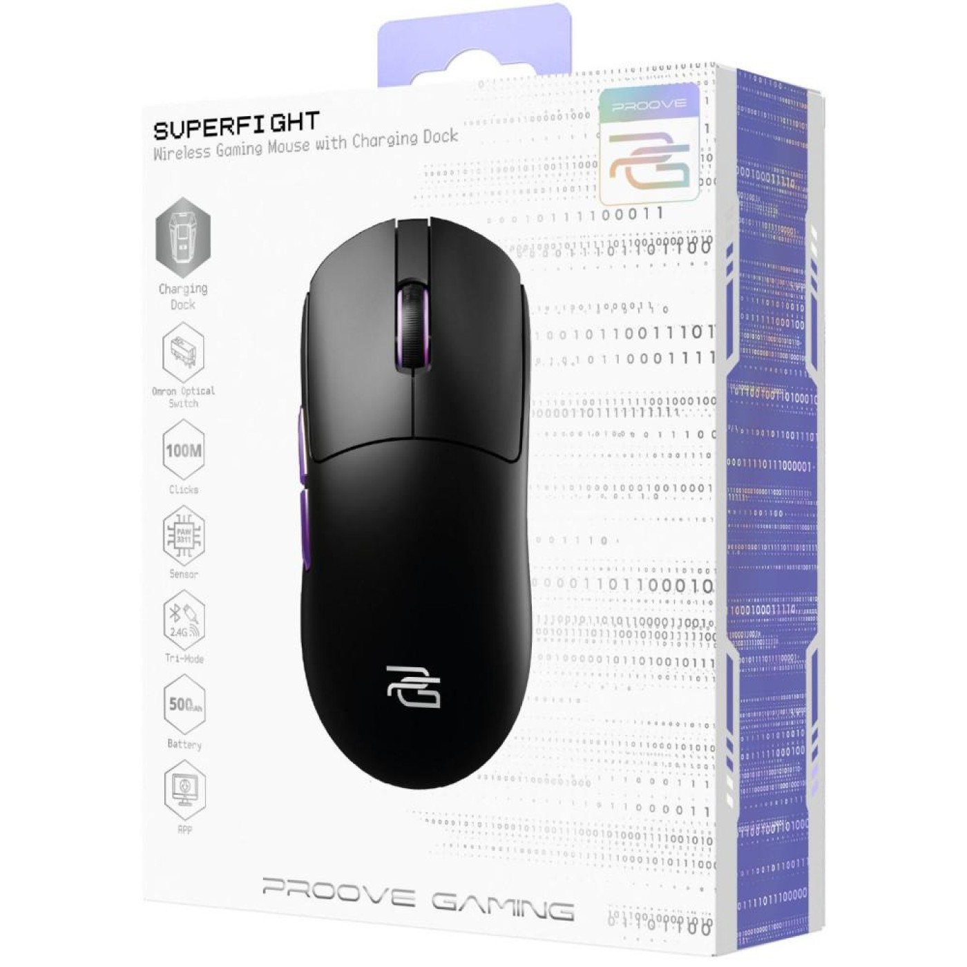 Ігрова миша Proove Gaming Superfight Wireless у чорному та фіолетовому кольорах